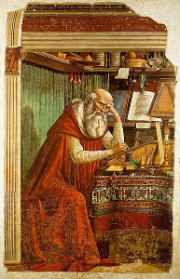 Hieronymus, Schutzpatron der Übersetzerinnen und Übersetzer (Bild gemalt von Domenico Ghirlandaio)